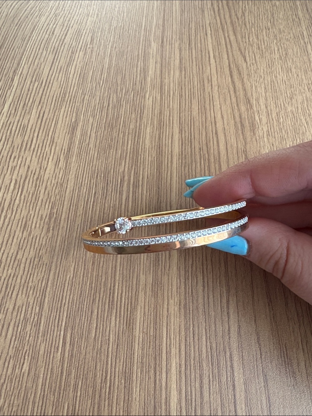 Rhinestone Double Bangle Bracelet Set in Silver and Gold